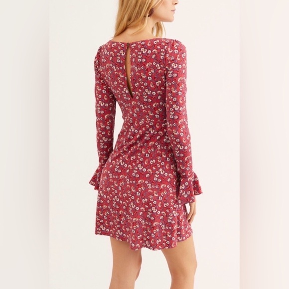 🆕 Free People Say Hello Floral Long Sleeve Mini Dress, Size L - Picture 2 of 11